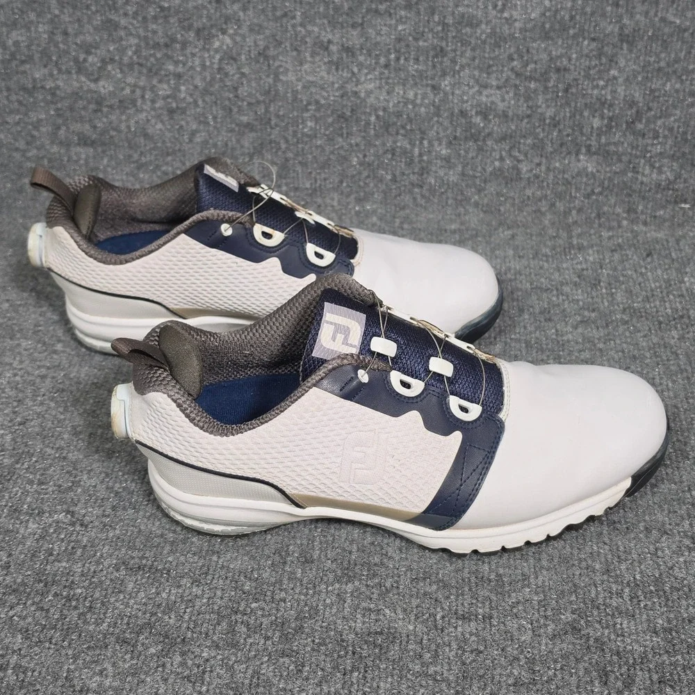 FootJoy Contour Fit BOA Golf Shoes Mens White Navy Blue Spiked 54181 9.5